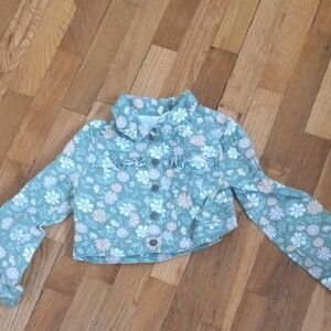 girl 6 crop jacket green denim flower print